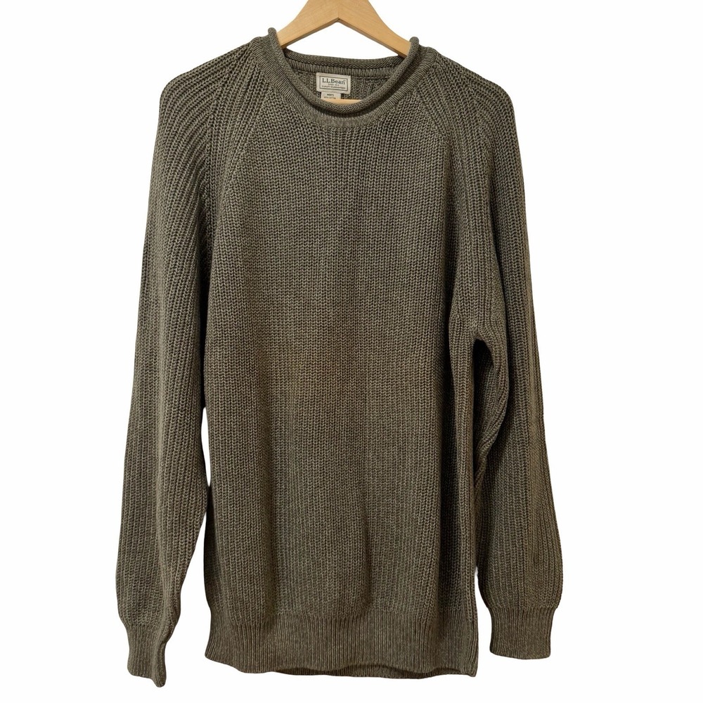 VTG‎ LL Bean Mens Roll Neck Chunky Knit Pullover Sweater Size XL Green Fisherman